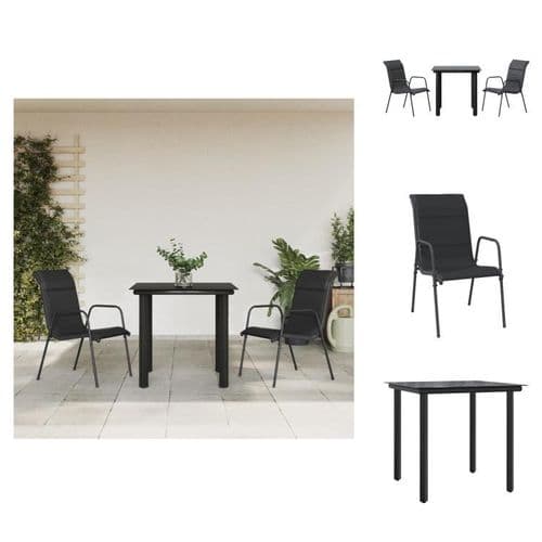 vidaXL 3-tlg. Garten-Essgruppe Schwarz Stahl und Textilene - Gartenmöbel-Sets
