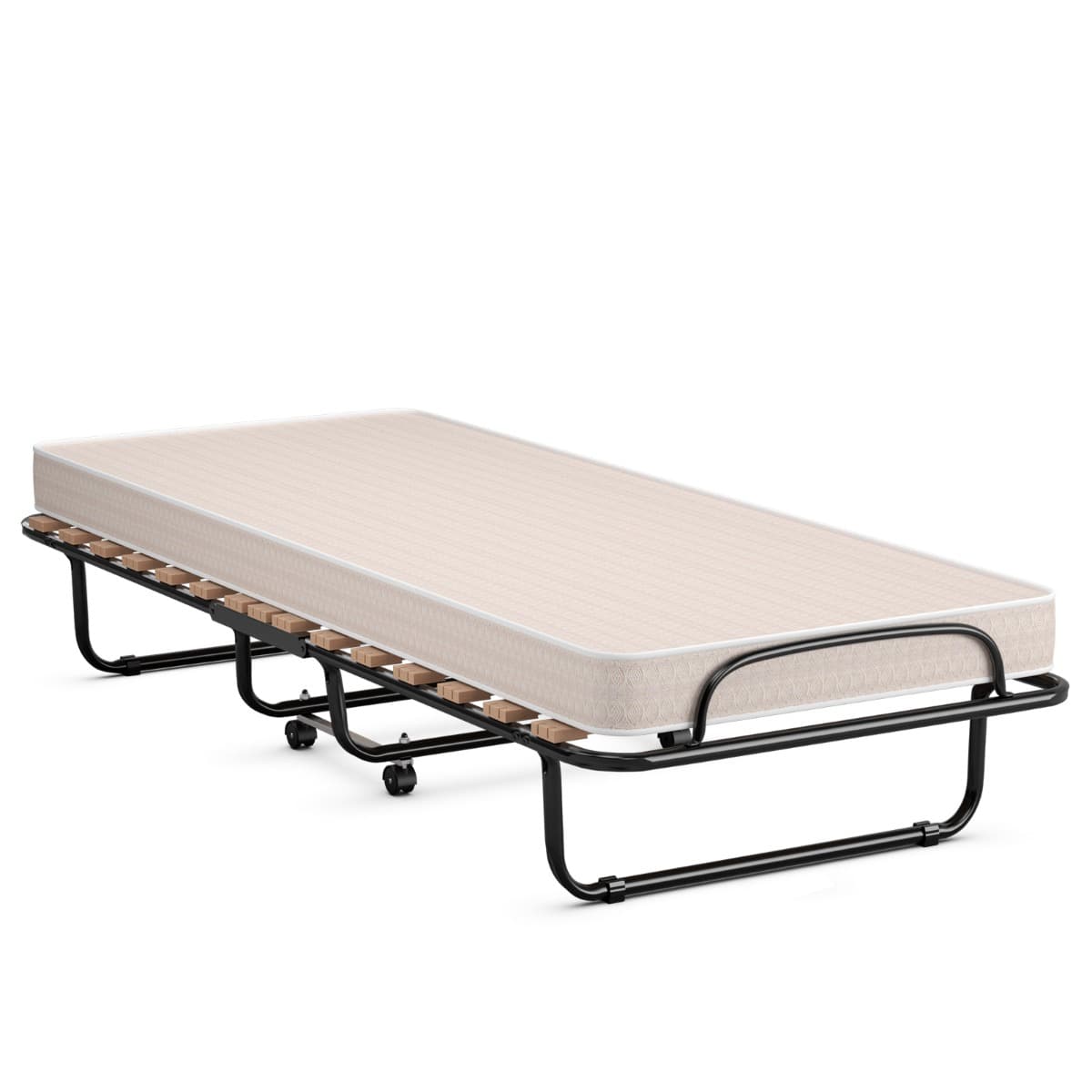 Lit Pliant sur Roulettes 190 x 80 x 33 CM (L x l x H) Lit d'Appoint avec Matelas en Mousse 6,5 CM po